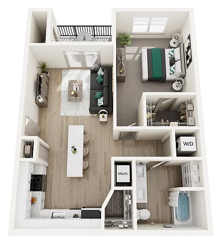 Floor plan 1 Bed, 1 Bath