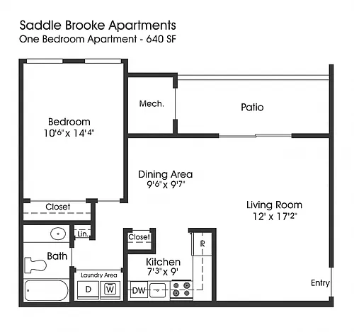 Floor plan 1BR 1BA (640sf)