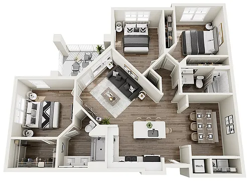 Floor plan C2-Nile 3B/2B 1304sf