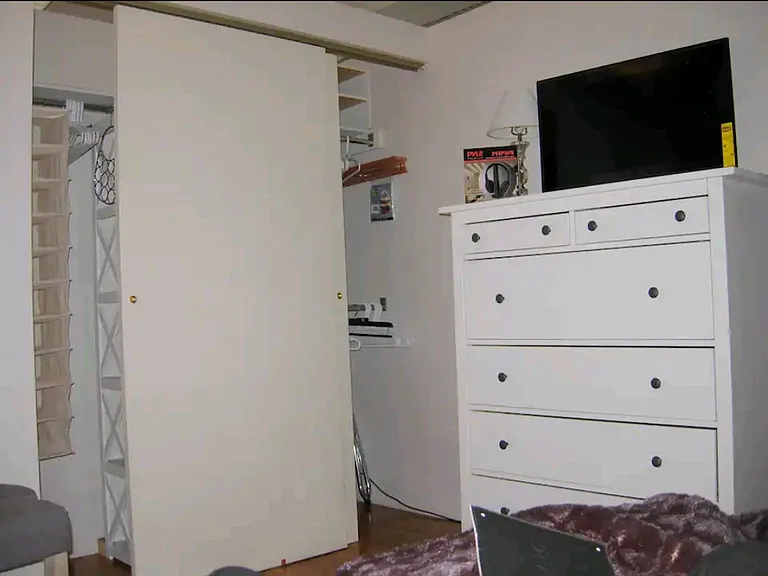 Primary bedroom dresser and closet.