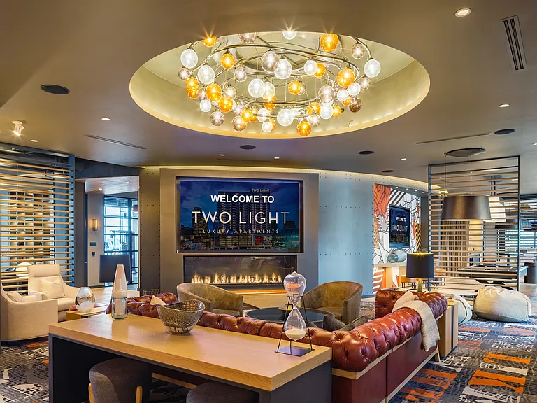 Chic amenity spaces at Two Light Luxury Apartments