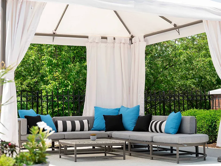 Poolside cabana with lounge seating