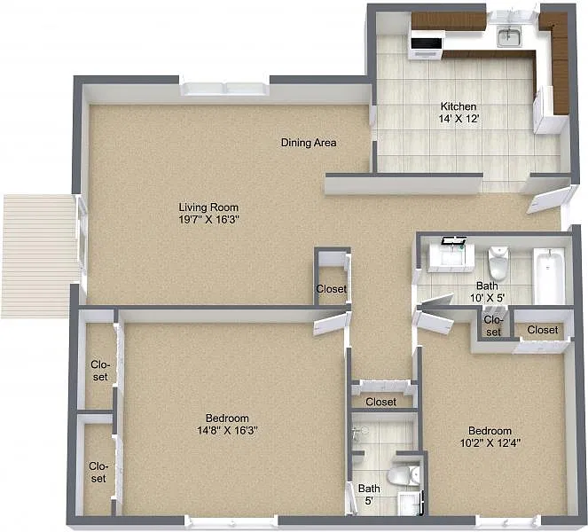 Floor plan 2B2- 2 Bed 2 Bath