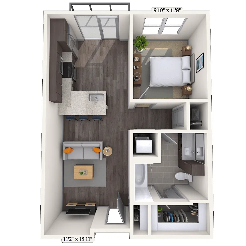 Floor plan Traditional 1x1 660-715 SF