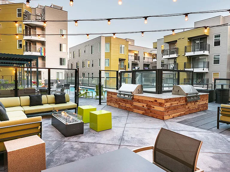 Apartment community outdoor fire pit at Griffis Belltown in Seattle, Washington.