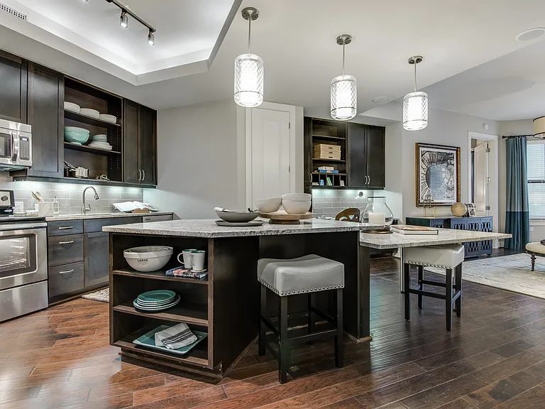 Compact table space within the kitchen.