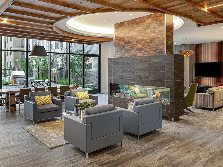 Floor-to-ceiling windows add to the ambience of the amenity spaces