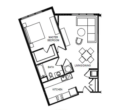 Floor plan 1 Bed Large Floor Plan - Corner Unit