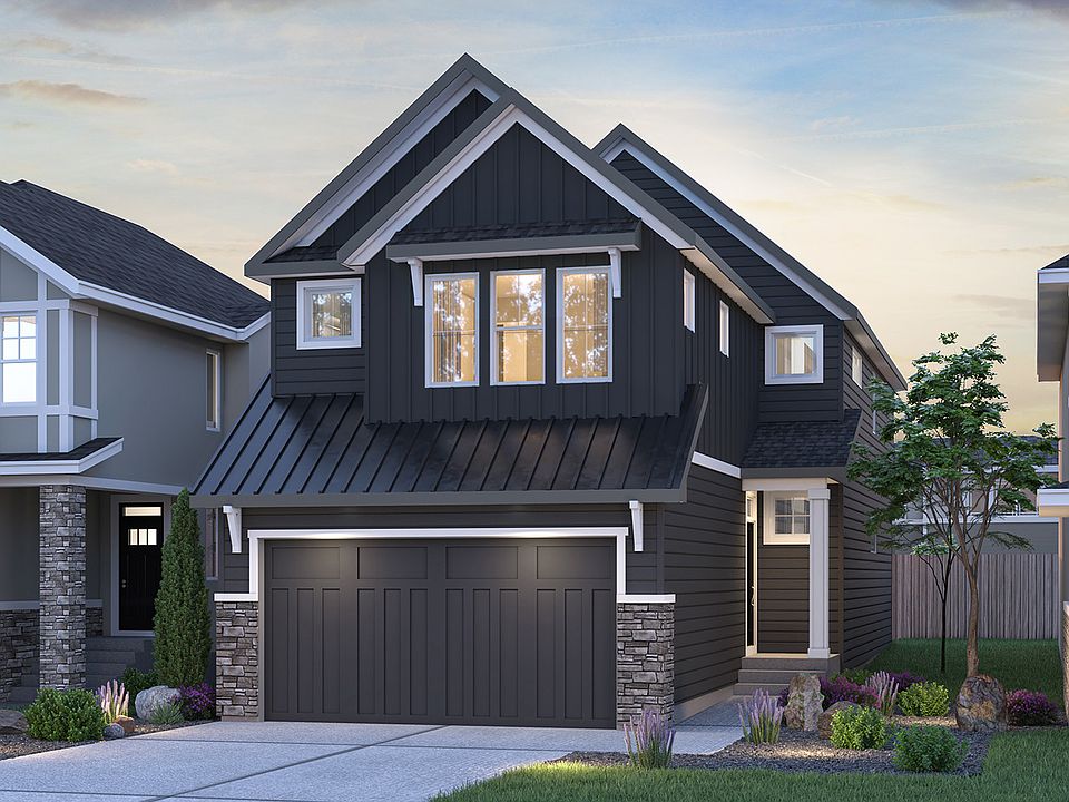 An exterior rendering of the Farmhouse elevation of the Purcell 24 home by Brookfield Residential.