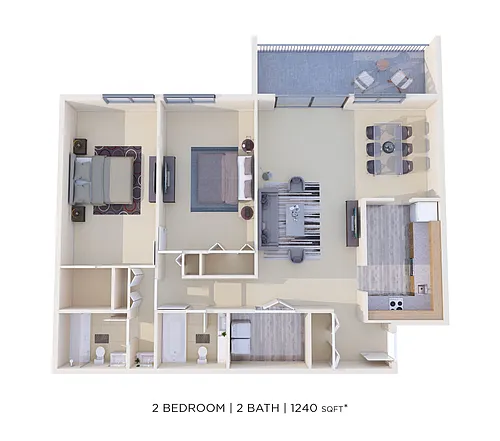 Floor plan Two Bedroom 2 Bath-1240 sqft