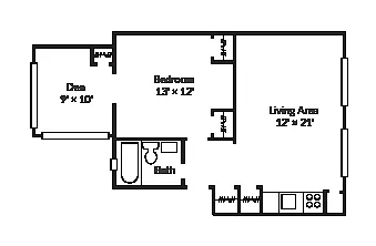 Floor plan One Bedroom + Den