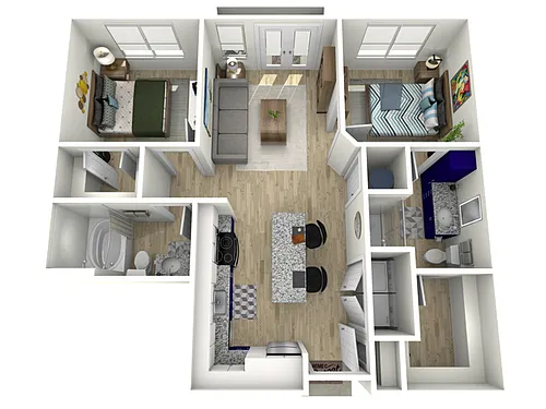Floor plan 2 Bed, 2 Bath (80% Income Restricted)