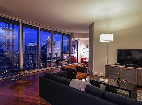 Stunning skyline view at night.