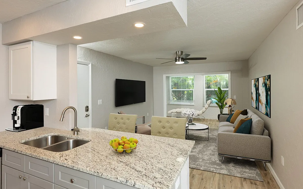 Kitchen view into living room and Florida room - 641 Columbia Ct