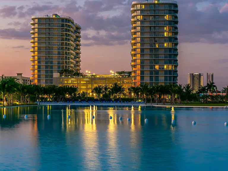 Shoreline at SoLe Mia rises above the Laguna Sole with striking architecture and stunning views.