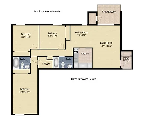 Floor plan 3 Bedroom Deluxe 2 Bath (B2)