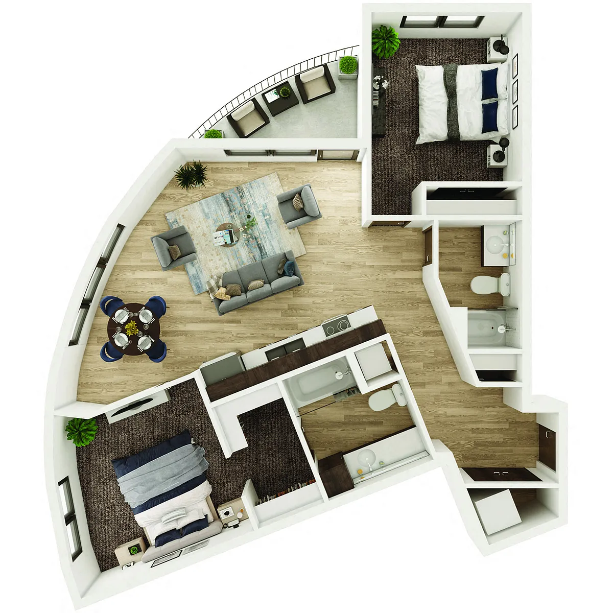 Floor plan 2 Bedroom, 2 Bathroom - 1055 SF C