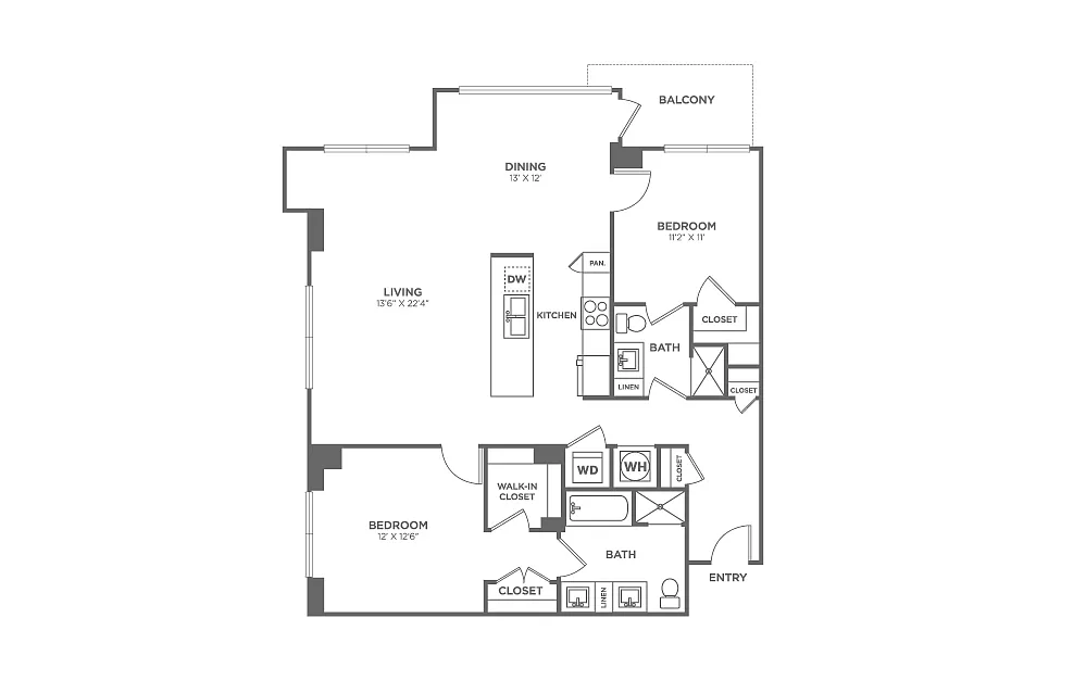 Floor plan Two Bedroom Two Bath (1,274 SF)