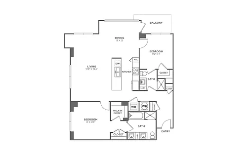 Floor plan Two Bedroom Two Bath (1,274 SF)
