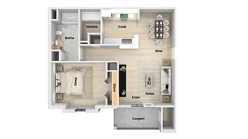 Floor plan Kingsview 1 Bed x 1 Bath