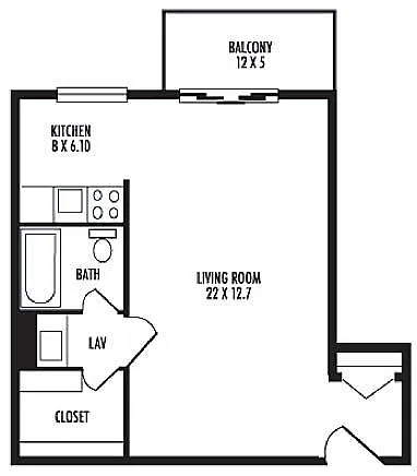 Floor plan Studio 1Bathroom