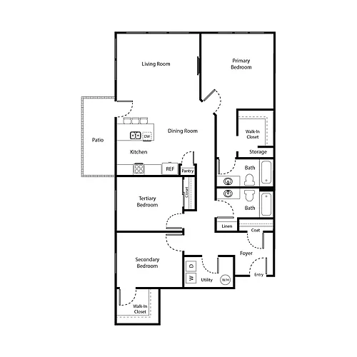 Floor plan Unit E - Three Bedrooms