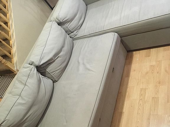 Furnished with couch, pulls out into a bed! Nice for visitors or just comfy to watch tv.