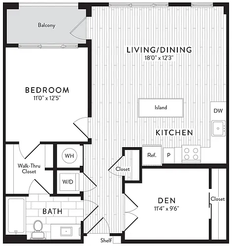 Floor plan B2A - 1 Bed_1 Bath Den