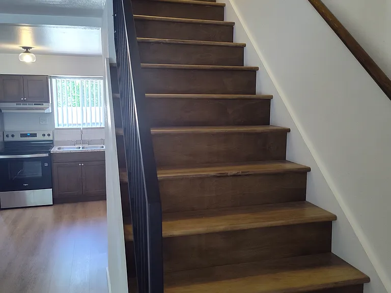 New Wood Stair Treads. 
Leading to the upstairs bedrooms and full bathroom.