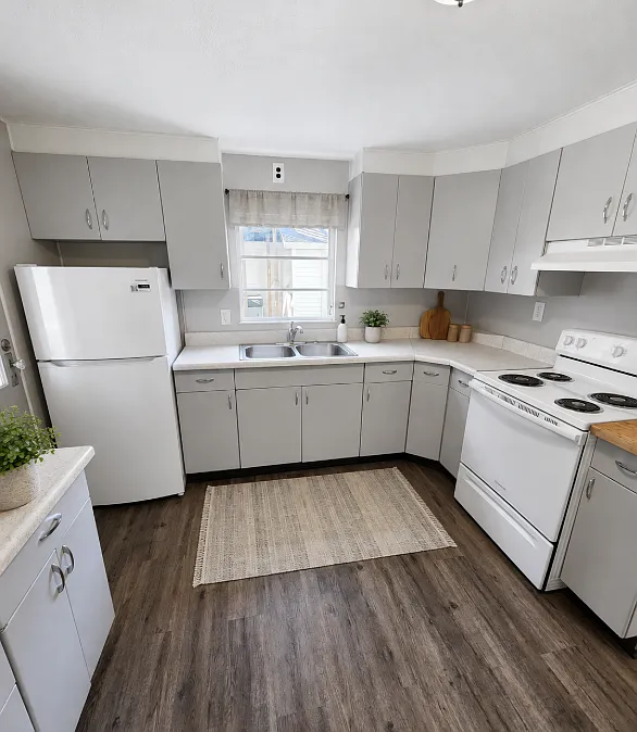 Fresh and Bright Kitchen with Stove and Fridge