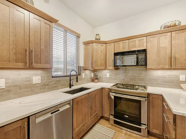 Plenty of storage and everything you need to prepare meals. Gas stove and cook top