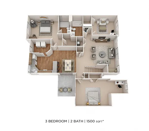 Floor plan Three Bedroom 2 Bath