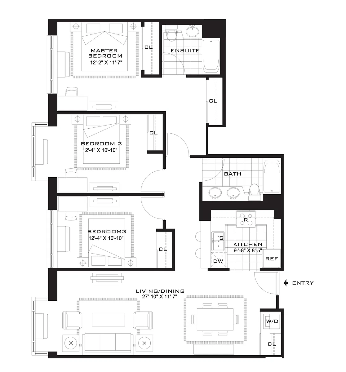 Floor plan AQUABLU - 3 Bedrooms Two Bathroom