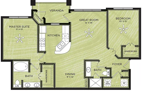 Floor plan B3: 2 Bed 2 Bath