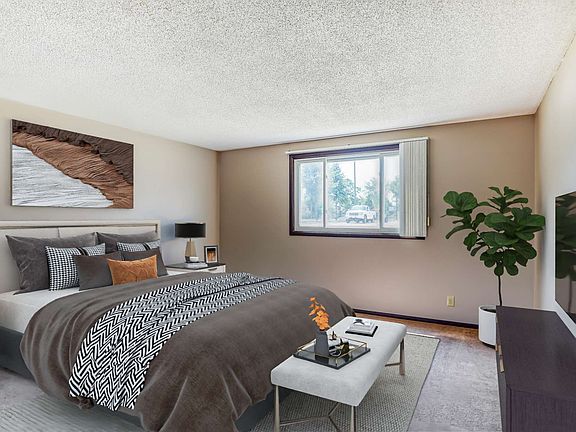 spacious bedroom carpet bright window