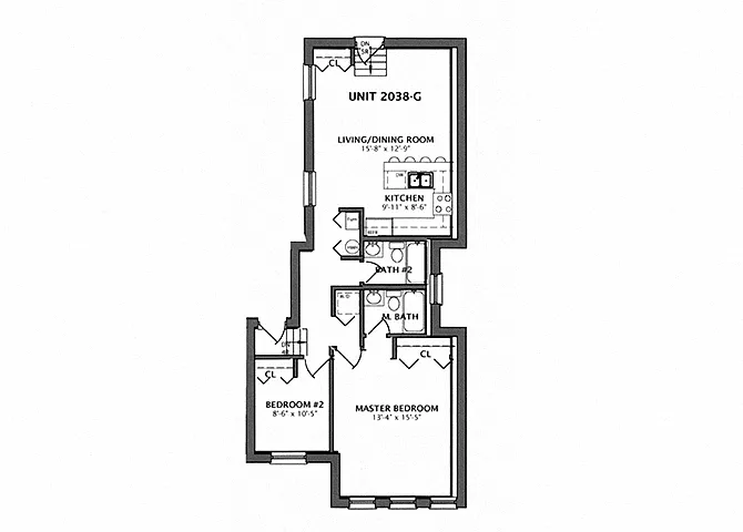 Floor plan 2 Bedroom | 2 Bath (C1)