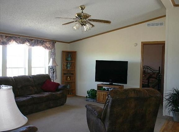 Bright and open living room with vaulted ceilings
