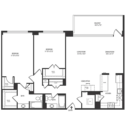 Floor plan 2 Bedroom 2 Bath 1310 SF 22er