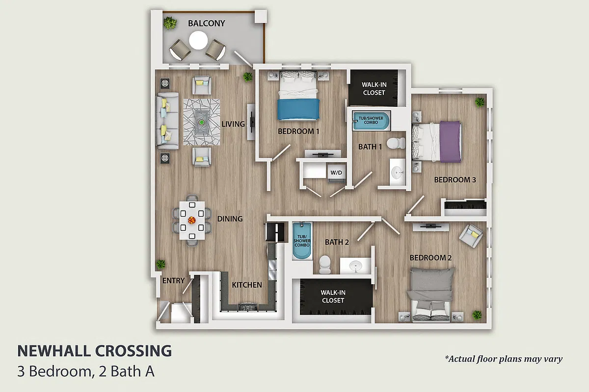 Floor plan 3 Bedroom, 2 Bath A