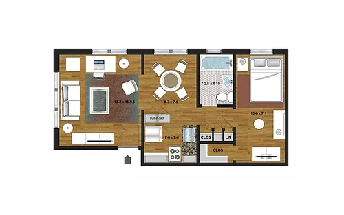 Floor plan Colfax Apts - One Bedroom