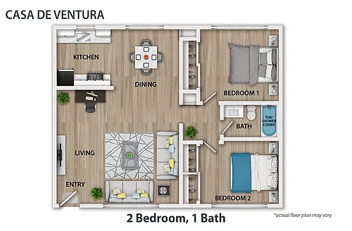 Floor plan 2 Bedroom, 1 Bath