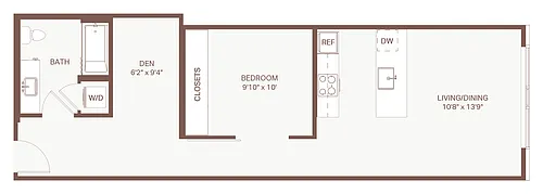 Floor plan Open 1x1 + Den D7 Olympic