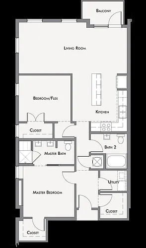 Floor plan Barboro Two Bedroom With Balcony