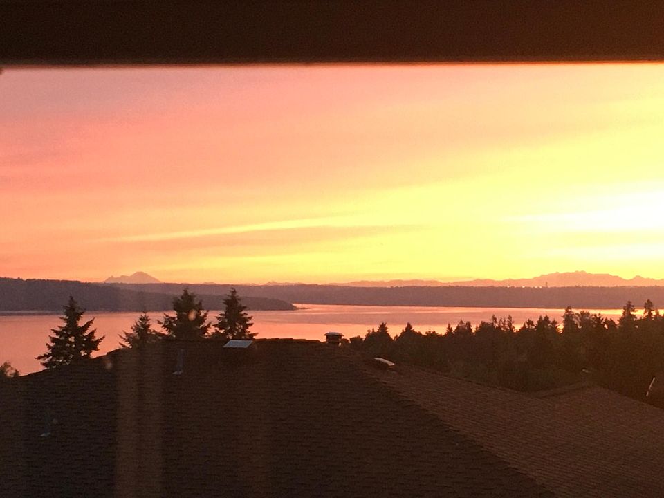 View of Mt Baker and west Seattle, Vashon and the bay.