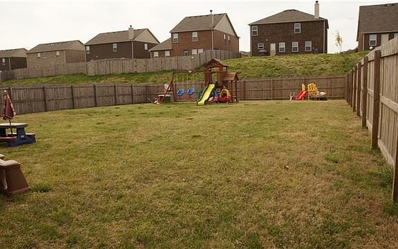 Level, fenced backyard