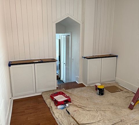 New Livingroom feature wall. (Floating shelves and downlighting not shown)