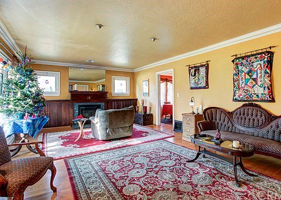 Living room view from front door entry