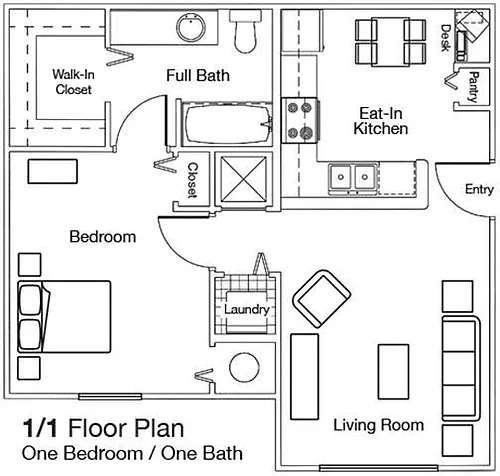 Floor plan One Bed - One Bath Phase I