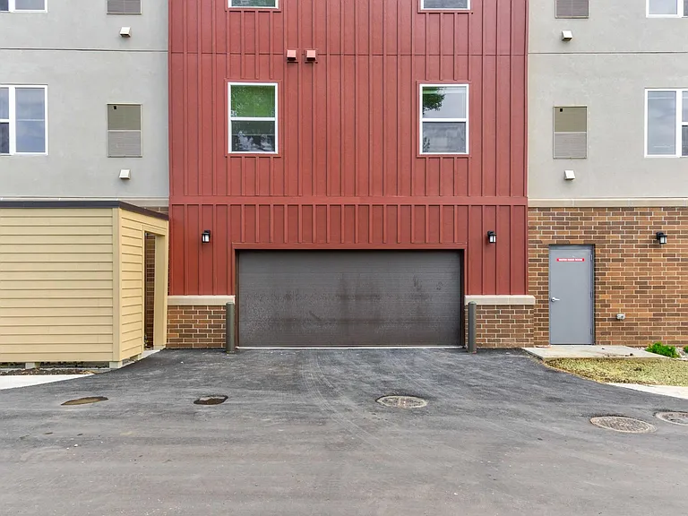 Entrance to enclosed heated parking garage.