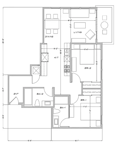 Floor plan 2 Bedroom with balcony - Hollywood hills view
